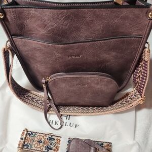 NWT Leather Purple Women's Cross Body Bag & Matching Pouch